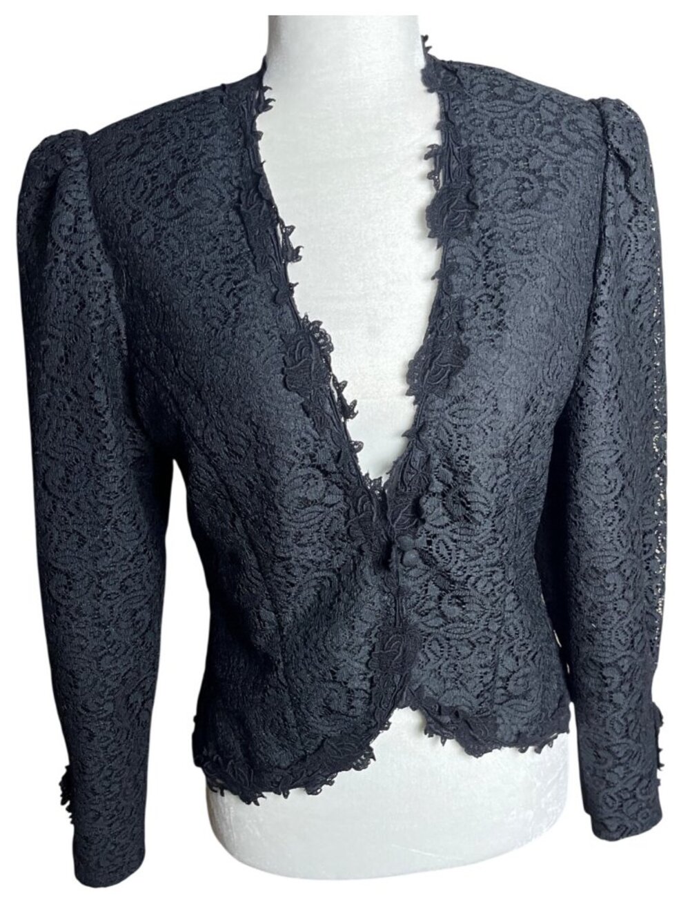 Vtg Black Lace Crop Jacket Blazer Whimsigoth Victorian Romantic 80s 90s Wom M